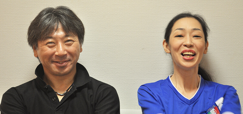 Jun Ichiro (left), who wrote and directed the Kohoku Civic Musical, and cast member Hiroshi Ueda (right)