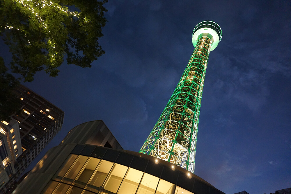 この日は「臓器移植普及推進月間」の普及啓発として、夜になるとグリーンにライトアップされていました。