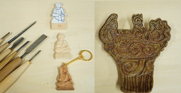 夏休み企画 木彫/陶芸ワークショップ (お守り仏像キーホルダーを作ってみよう、縄文土器型の皿を作ってみよう)