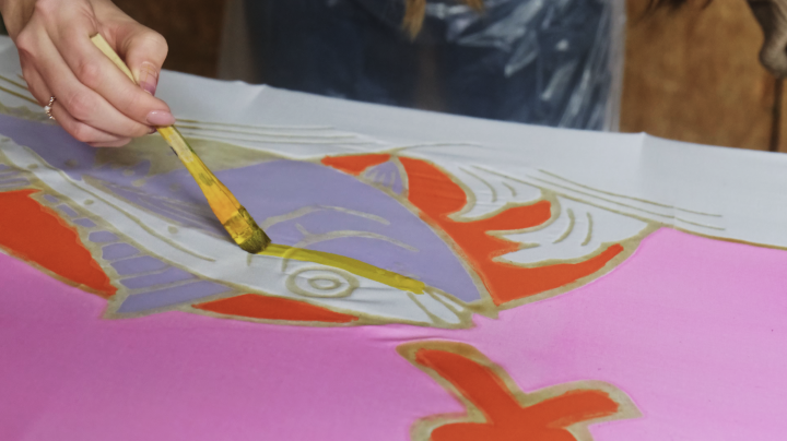 A tairyo-bata fishing flag being painted
